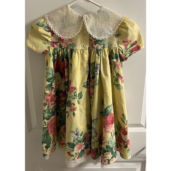 Bonnie Jean Dress Floral Yellow pink Rose Short Sleeve Size 6 Vintage Dainty EUC - Picture 3 of 5